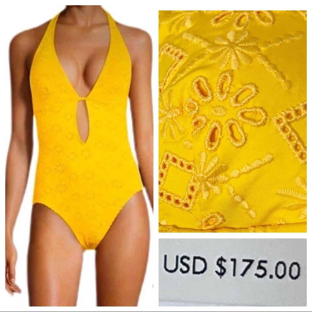 NWT! Kate Spade Saffron Eyelet Plunge One Piece Swimsuit